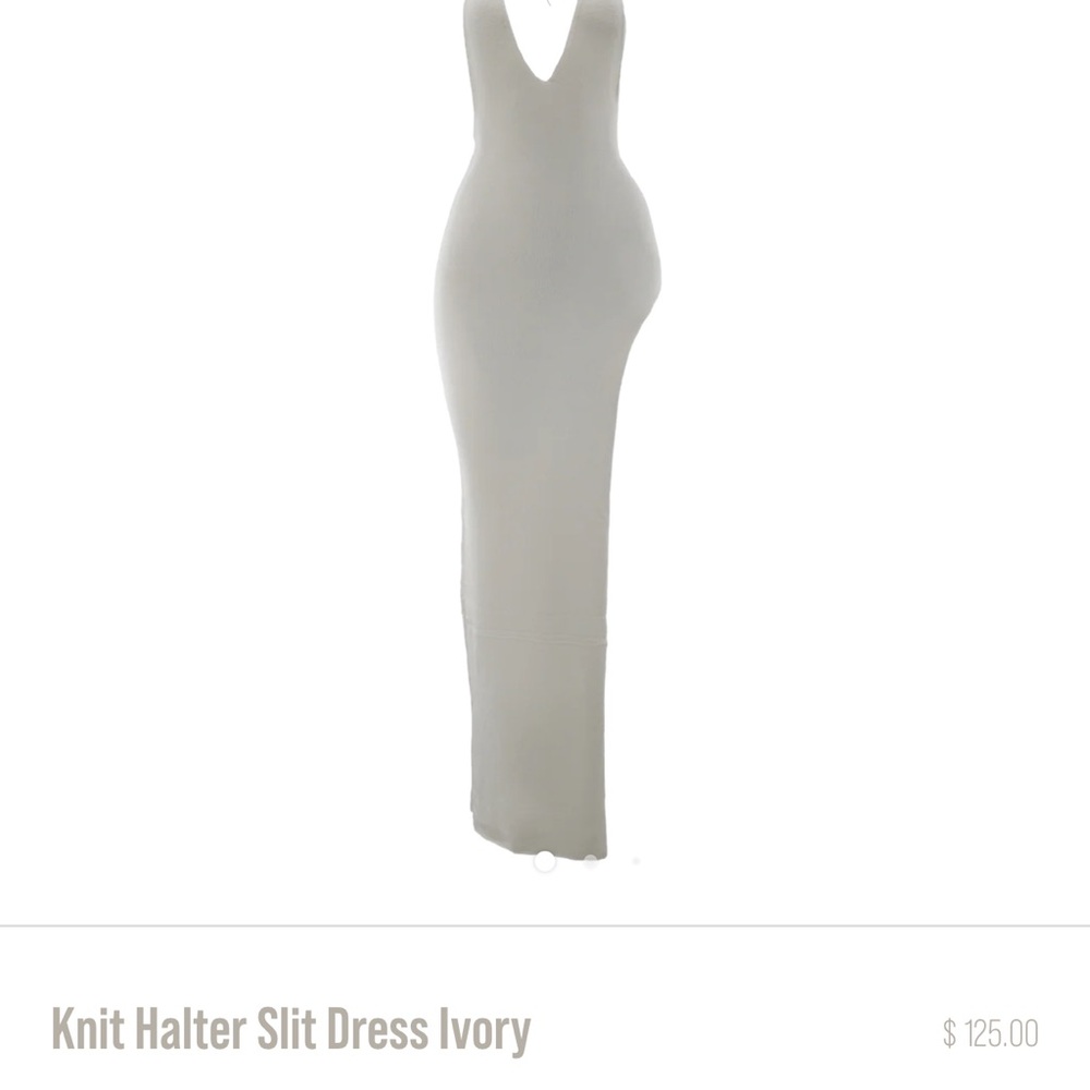 Ivory Knit Halter Slit Dress